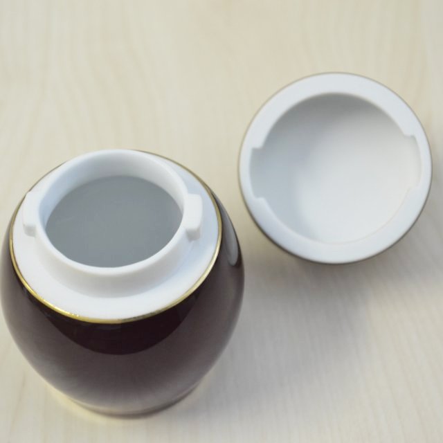 【チョコ釉金線】手元供養用ミニ骨壺（覆い袋・布袋付き）3