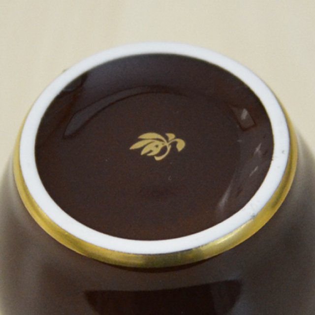 【チョコ釉金線】手元供養用ミニ骨壺（覆い袋・布袋付き）5