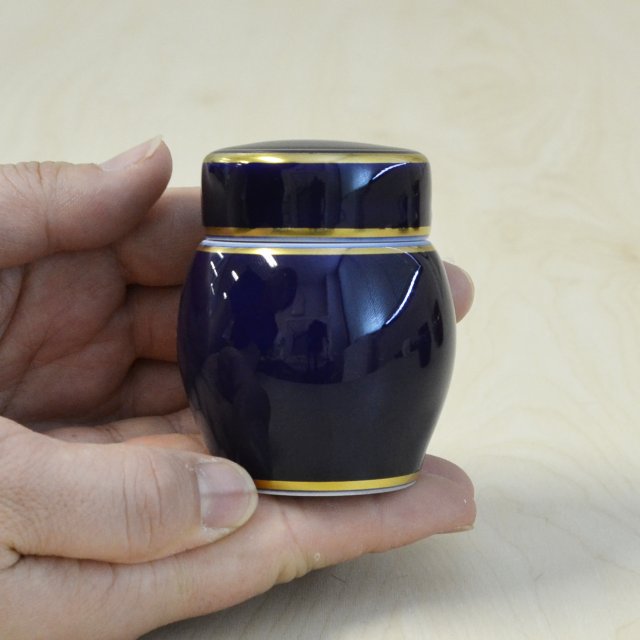 【ルリ釉金線】手元供養用ミニ骨壺（覆い袋・布袋付き）4
