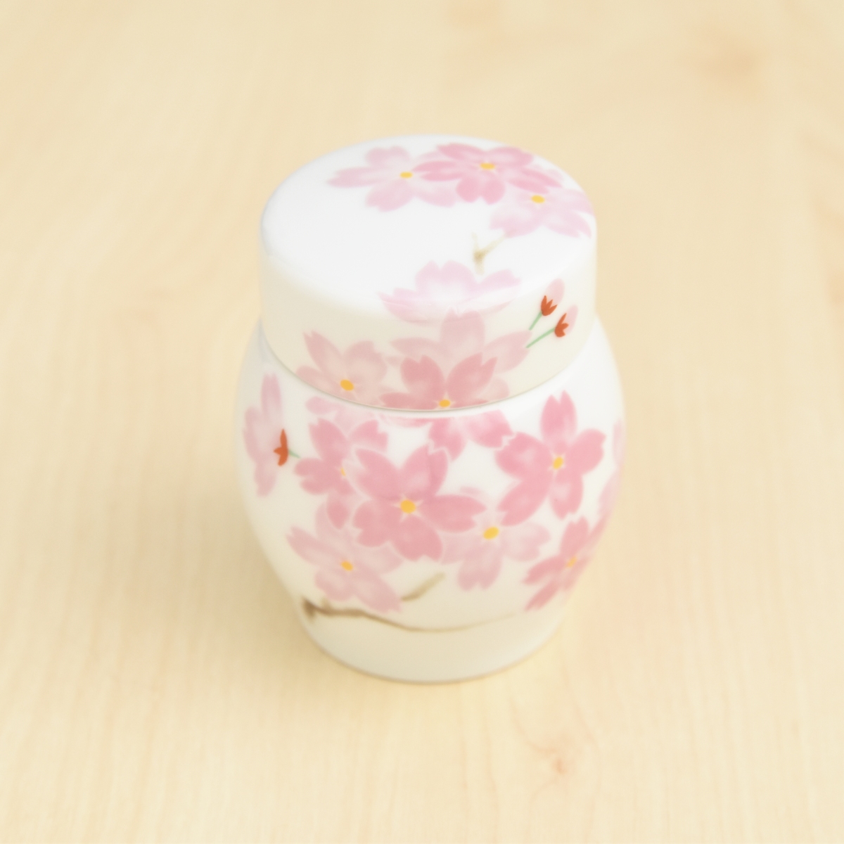 【吉野桜】手元供養用ミニ骨壺（覆い袋・布袋付き）2